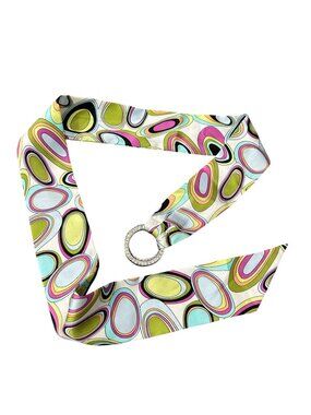 Silk Sash Belt With Crystal Ring Buckle Vibrant Retro Pattern